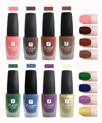 

Flickr Velvet Matte Nail Polish Combo Peach,Maroon,Nude,Brown,Green,Blue,Purple,Golden(Pack of 8)