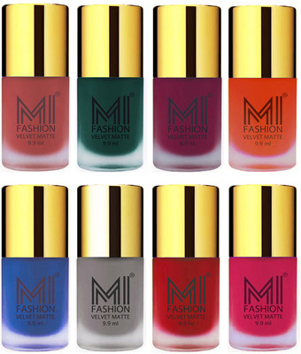 

MI Fashion Unique Velvet Matte Nail Polish Sets Cosmetics Nail Paint Light Peach,Dark Green,Magenta,Orange,Navy Blue,Grey,Tomato Red,Pink(Pack of 8)