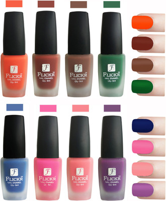 

Flickr Velvet Matte Nail Polish Combo Orange,Nude,Brown,Green,Blue,Pink,Peach,Purple(Pack of 8)
