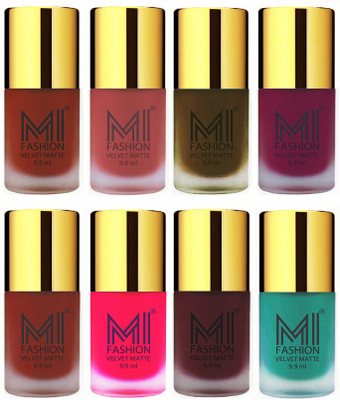 

MI Fashion Unique Velvet Matte Nail Polish Sets Cosmetics Nail Paint Cherry Red,Light Peach,Olive Brown,Magenta,Red,Neon Pink,Red Wine,Sky Blue(Pack of 8)