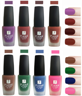 

Flickr Velvet Matte Nail Polish Combo Purple,Reddish Maroon,Maroon,Nude,Brown,Green,Blue,Pink(Pack of 8)
