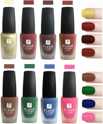 

Flickr Velvet Matte Nail Polish Combo Golden,Reddish Maroon,Nude,Brown,Green,Blue,Pink(Pack of 8)