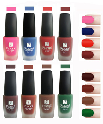 

Flickr Velvet Matte Nail Polish Combo Pink,Blue,Red,Reddish Maroon,Maroon,Nude,Brown,Green(Pack of 8)
