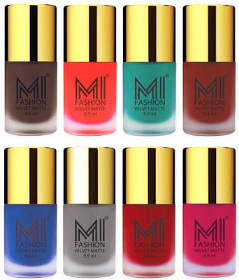 

MI Fashion Unique Velvet Matte Nail Polish Sets Cosmetics Nail Paint Coffee,Orange,Sky Blue,Red,Navy Blue,Grey,Tomato Red,Pink(Pack of 8)
