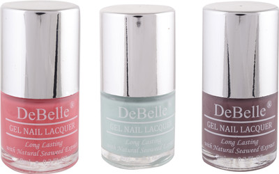 

DeBelle Gel Nail Lacquer 8 ml each Kit of 3 (Baby Pink, Mint Blue & Mauve) Bebe' Kiss, Mint Amour, Majestique Mauve(Pack of 3)