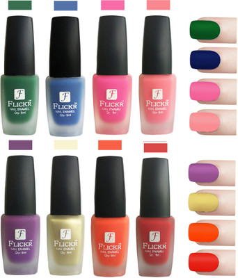 

Flickr Velvet Matte Nail Polish Combo Green,Blue,Pink,Peach,Purple,Golden,Orange,Red(Pack of 8)