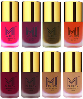 

MI Fashion Unique Velvet Matte Nail Polish Sets Cosmetics Nail Paint Neon Pink,Magenta,Olive Brown ,Orange,Mauve,Red Wine,Dark Nude,Nude(Pack of 8)