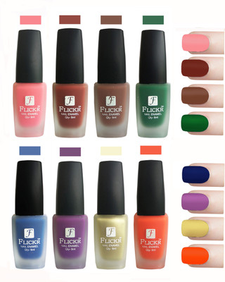 

Flickr Velvet Matte Nail Polish Combo Peach,Nude,Brown,Green,Blue,Purple,Golden,Orange(Pack of 8)