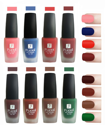 

Flickr Velvet Matte Nail Polish Combo Peach,Blue,Red,Reddish Maroon,Maroon,Nude,Brown,Green(Pack of 8)