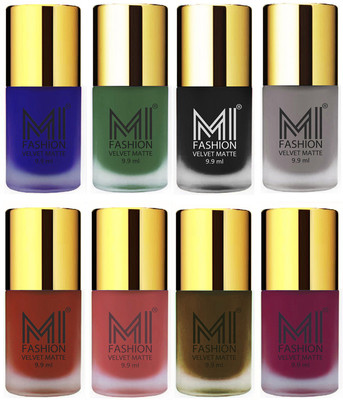 

MI Fashion Unique Velvet Matte Nail Polish Sets Cosmetics Nail Paint Royal Blue,Green,Black,Grey,Cherry Red,Light Peach,Olive Brown,Magenta(Pack of 8)