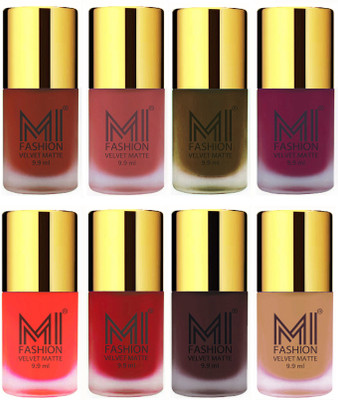 

MI Fashion Unique Velvet Matte Nail Polish Sets Cosmetics Nail Paint Cherry Red,Light Peach,Olive Brown,Magenta,Orange,Tomato Red,Wine,Nude(Pack of 8)