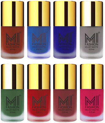 

MI Fashion Unique Velvet Matte Nail Polish Sets Cosmetics Nail Paint Cherry Red,Navy Blue,Purple,Grey,Green,Tomato Red,Maroon,Pink(Pack of 8)