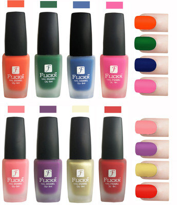 

Flickr Velvet Matte Nail Polish Combo Orange,Green,Blue,Pink,Peach,Purple,Golden,Red(Pack of 8)