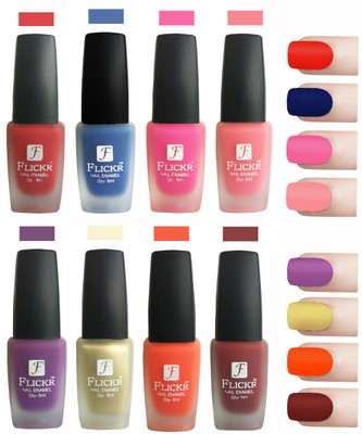 

Flickr Velvet Matte Nail Polish Combo Red,Blue,Pink,Peach,Purple,Golden,Orange,Reddish Maroon(Pack of 8)