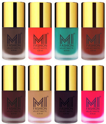 

MI Fashion Unique Velvet Matte Nail Polish Sets Cosmetics Nail Paint Coffee,Orange,Sky Blue,Red,Red Wine,Nude,Dark Purple,Neon Pink(Pack of 8)