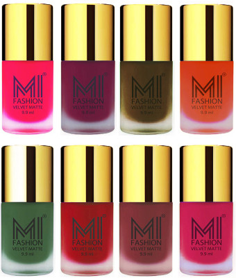 

MI Fashion Unique Velvet Matte Nail Polish Sets Cosmetics Nail Paint Neon Pink,Magenta,Olive Brown ,Orange,Green,Tomato Red,Maroon,Pink(Pack of 8)