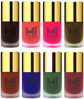 

MI Fashion Unique Velvet Matte Nail Polish Sets Cosmetics Nail Paint Dark Brown,Neon Orange,Neon Pink,Olive Brown ,Cherry Red,Royal Blue,Green,Maroon(Pack of 8)