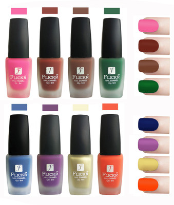 

Flickr Velvet Matte Nail Polish Combo Pink,Nude,Brown,Green,Blue,Purple,Golden,Orange(Pack of 8)
