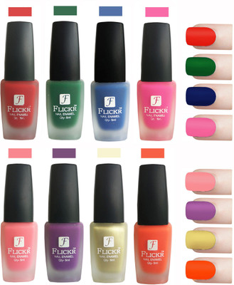 

Flickr Velvet Matte Nail Polish Combo Red,Green,Blue,Pink,Peach,Purple,Golden,Orange(Pack of 8)
