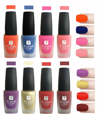 

Flickr Velvet Matte Nail Polish Combo Orange,Blue,Pink,Peach,Purple,Golden,Red,Reddish Maroon(Pack of 8)