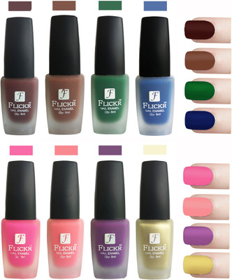 

Flickr Velvet Matte Nail Polish Combo Maroon,Brown,Green,Blue,Pink,Peach,Purple,Golden(Pack of 8)