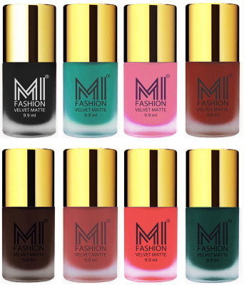 

MI Fashion Unique Velvet Matte Nail Polish Sets Cosmetics Nail Paint Black,Sky Blue,Baby Pink,Red,Dark Brown,Light Peach,Neon Orange,Dark Green(Pack of 8)