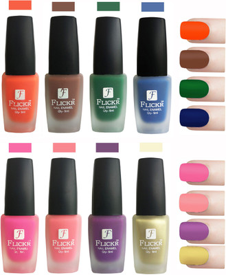 

Flickr Velvet Matte Nail Polish Combo Orange,Brown,Green,Blue,Pink,Peach,Purple,Golden(Pack of 8)