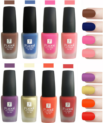 

Flickr Velvet Matte Nail Polish Combo Brown,Blue,Pink,Peach,Purple,Golden,Orange,Red(Pack of 8)