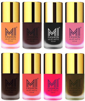 

MI Fashion Unique Velvet Matte Nail Polish Sets Cosmetics Nail Paint Saffron Orange,Wine,Black,Baby Pink,Dark Brown,Neon Orange,Neon Pink,Olive Brown(Pack of 8)
