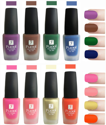 

Flickr Velvet Matte Nail Polish Combo Purple,Brown,Green,Blue,Pink,Peach,Golden,Orange,Red(Pack of 8)