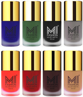 

MI Fashion Unique Velvet Matte Nail Polish Sets Cosmetics Nail Paint Royal Blue,Green,Black,Grey,Orange,Tomato Red,Wine,Nude(Pack of 8)