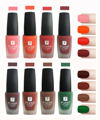 

Flickr Velvet Matte Nail Polish Combo Peach,Orange,Red,Reddish Maroon,Maroon,Nude,BrownGreen(Pack of 8)