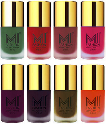 MI Fashion Unique Velvet Matte Nail Polish Sets Cosmetics Nail Paint Green,Tomato Red,Maroon,Pink,Purple,Dark Purple,Olive Brown ,Orange(Pack of 8)