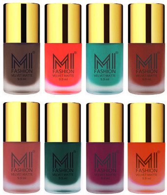 

MI Fashion Unique Velvet Matte Nail Polish Sets Cosmetics Nail Paint Coffee,Orange,Sky Blue,Red,Light Peach,Dark Green,Magenta,Orange(Pack of 8)