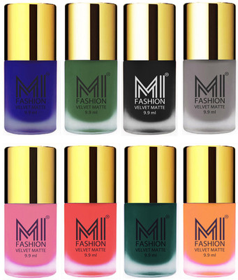 

MI Fashion Unique Velvet Matte Nail Polish Sets Cosmetics Nail Paint Royal Blue,Green,Black,Grey,Baby Pink,Neon Orange,Dark Green,Saffron Orange(Pack of 8)