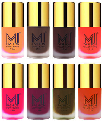 

MI Fashion Unique Velvet Matte Nail Polish Sets Cosmetics Nail Paint Saffron Orange,Coffee,Wine,Orange,Neon Pink,Magenta,Olive Brown ,Orange(Pack of 8)