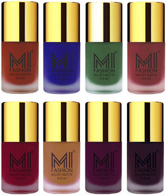 

MI Fashion Unique Velvet Matte Nail Polish Sets Cosmetics Nail Paint Cherry Red,Royal Blue,Green,Maroon,Mauve,Dark Nude,Purple,Dark Purple(Pack of 8)
