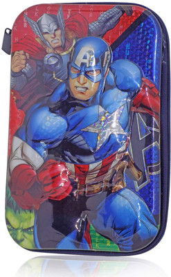 

Clastik Latest Beautiful Multipurpose Jumbo Pouch Super Hero Print for Stationery and Valuable SuperHero Art Canvas Pencil Box(Set of 1, Blue)