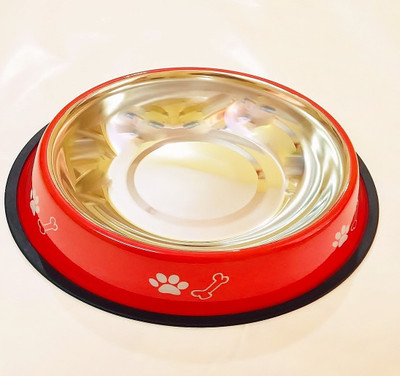 

Petsnhuman Extra Large Round Steel Pet Bowl(2800 ml Red)