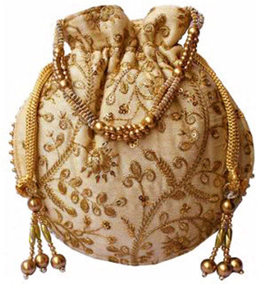 

Dms Retail Golden Embroidered Silk Potli Bag Ethnic Clutch Batwa Bag For Women And Girls Potli(Gold)
