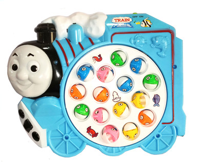 

TALKING GANESHA Musical Train Shaped Fishing Game with 15 Magnetic Fishes & 4 Fishing Poles Toy For Kids - Multicolor