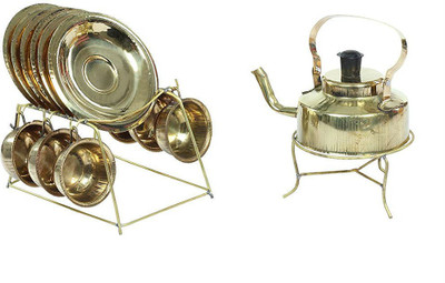 Shrih Brass Kettle and Saucer Miniature Pretend Play Set