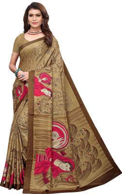 Ratnavati Printed Bollywood Art Silk, Cotton Silk Saree(Beige)
