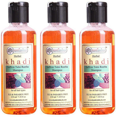 

Khadi Rishikesh Herbal Saffron Tulsi Reetha Pack of 3 Shampoo Each -(210 ml)