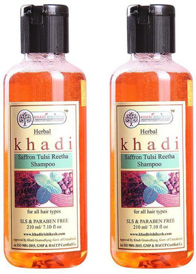 Khadi Rishikesh Herbal Saffron Tulsi Reetha Pack of 2 Shampoo Each -(210 ml)
