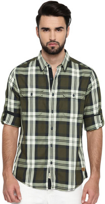 Roadster Men Checkered Casual Blue, Green Shirt
