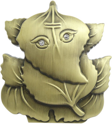 

Purpledip Ganesha On Leaf For car Dashboard Decorative Showpiece - 5 cm(Aluminium, Green)