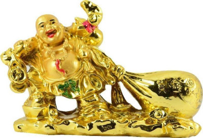 

ReBuy Laughing Buddha Drag money Potli for Luck Decorative Showpiece - 7 cm(Polyresin, Gold)