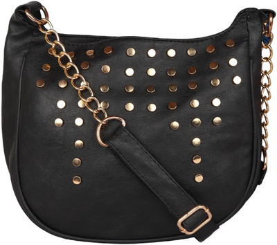 

Sparklings Women Evening/Party Black PU Sling Bag