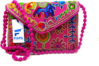 

Fiapa Girls Evening/Party, Casual Pink Cotton Sling Bag